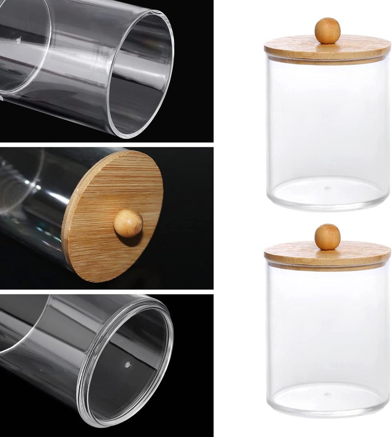 Tbestmax 10-Ounce Qtip Holder Bathroom Jars Canisters for Cotton Ball Swab Pad Storage Dispenzer, Bamboo Lid (2 Pack) - Image 3